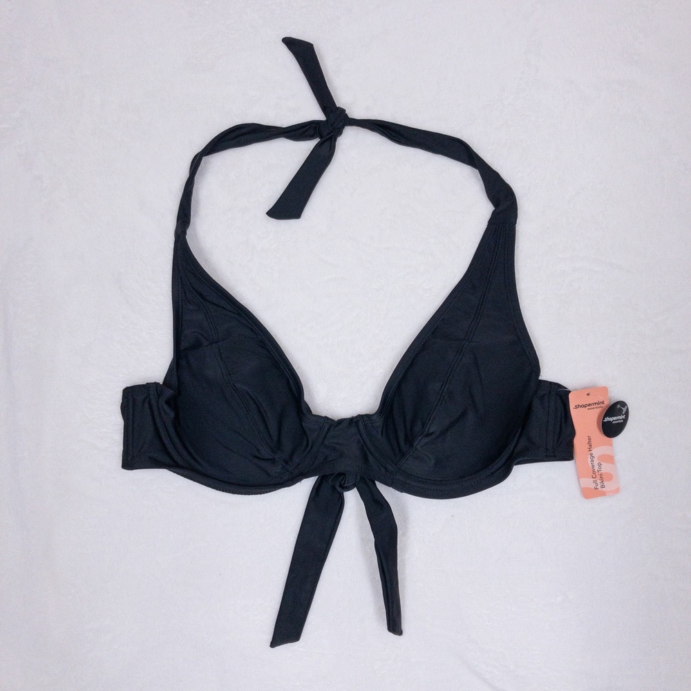 Shapermint Full Coverage Halter Bikini Top Womens Large Black Underwire New
